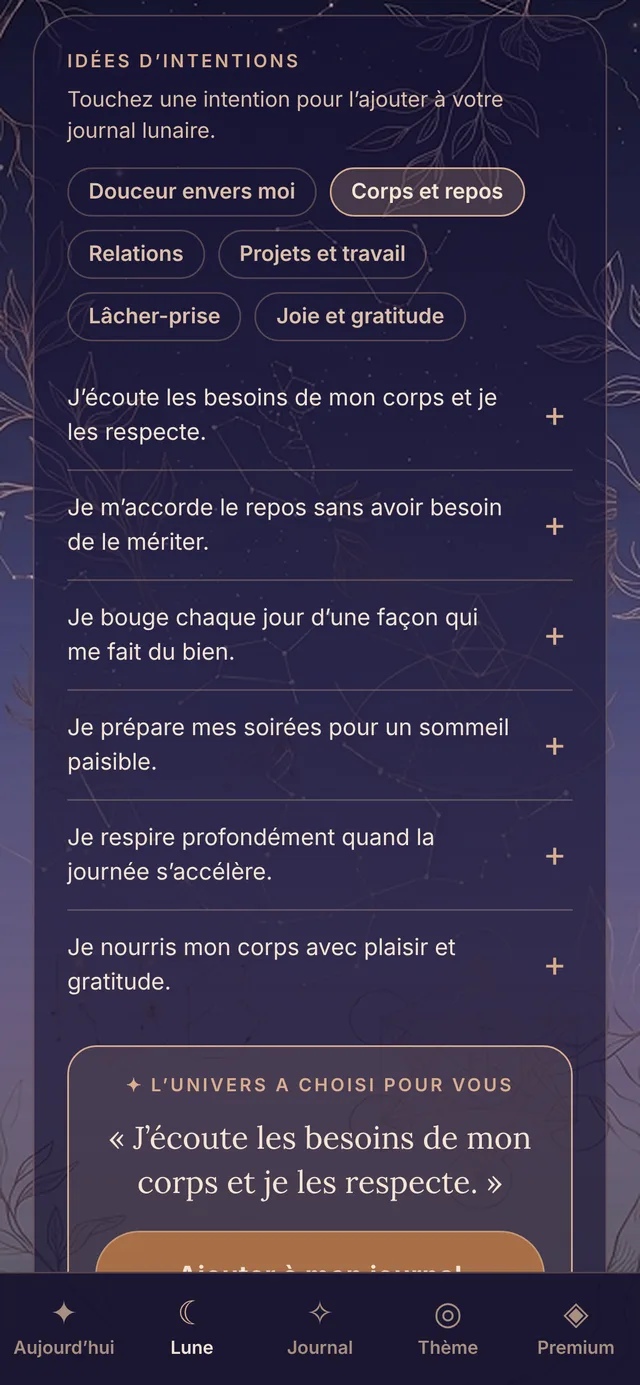 Écran Des rituels pour vous recentrer
